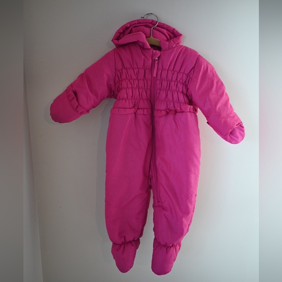 Rothschild 12M Infant Girls Snowsuit In Vibrant Pink with Floral Embossed Design - Picture 2 of 15